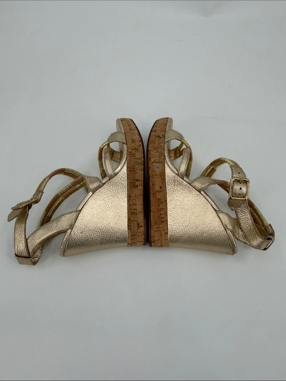 Juicy Couture Metallic Gold Cork Wedge Sandals - Women's Strappy Wedges